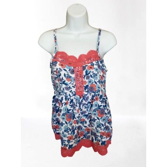 Ransom Girl Floral Y2K Lace Camisole L  Babydoll Stretch Fairycore Cottage Top - Picture 1 of 6